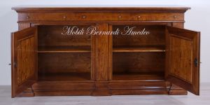 Sideboard in walnut wood with inlaid olive wood doors